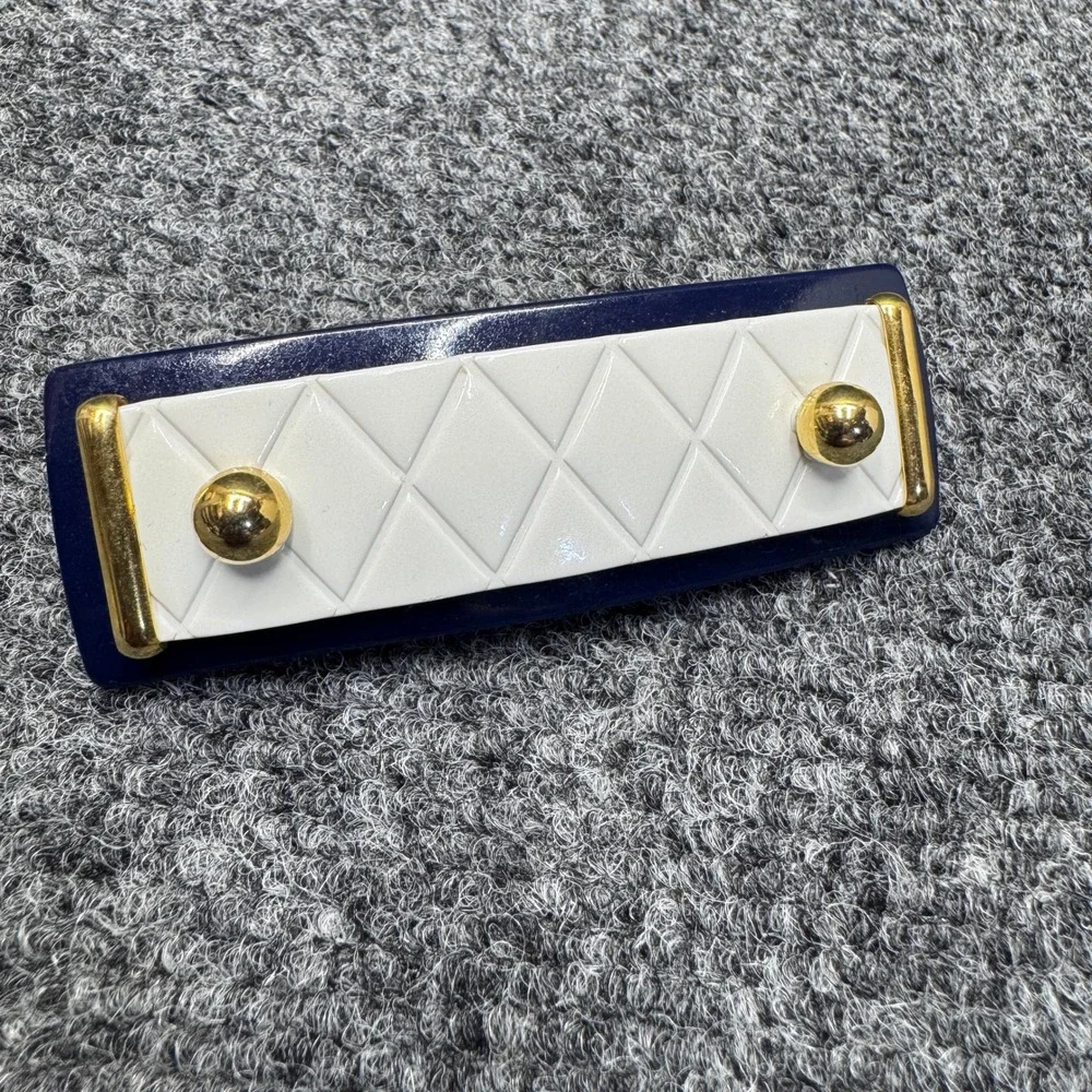 Laurent Olivier Barrette Women OS Navy White Quilted Gold French Nautical Preppy